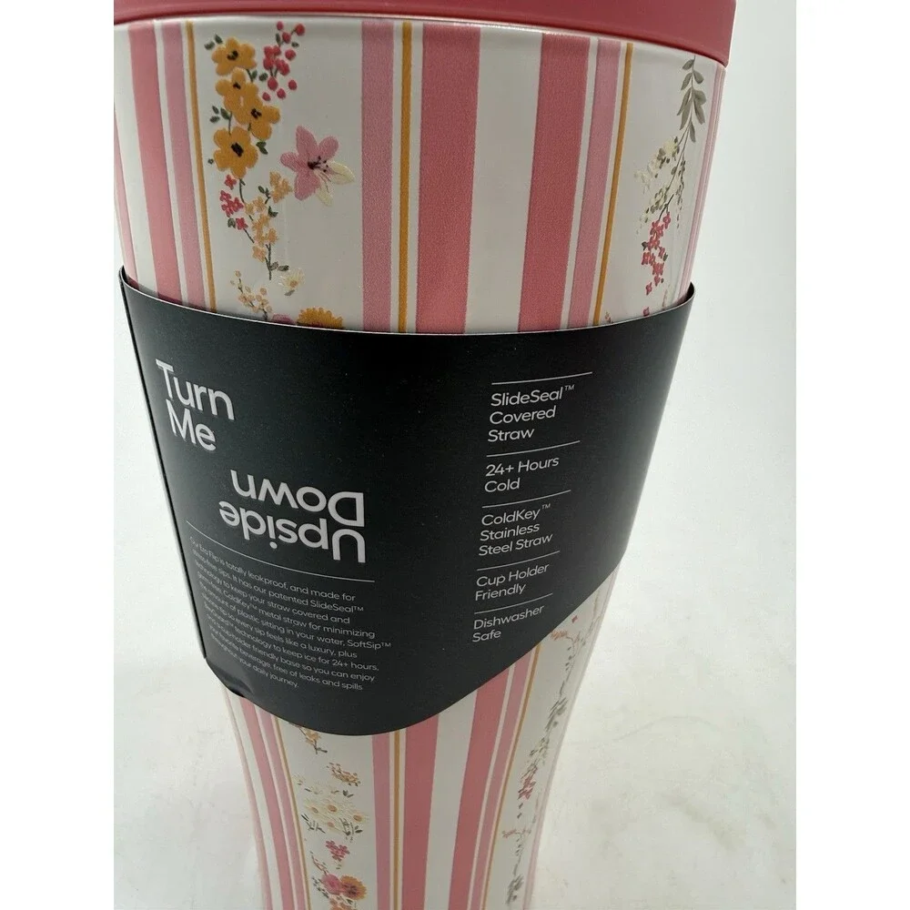 Brumate Era Flip 30oz Cascading Florals Leakproof Tumbler w Lid Straw Pink White